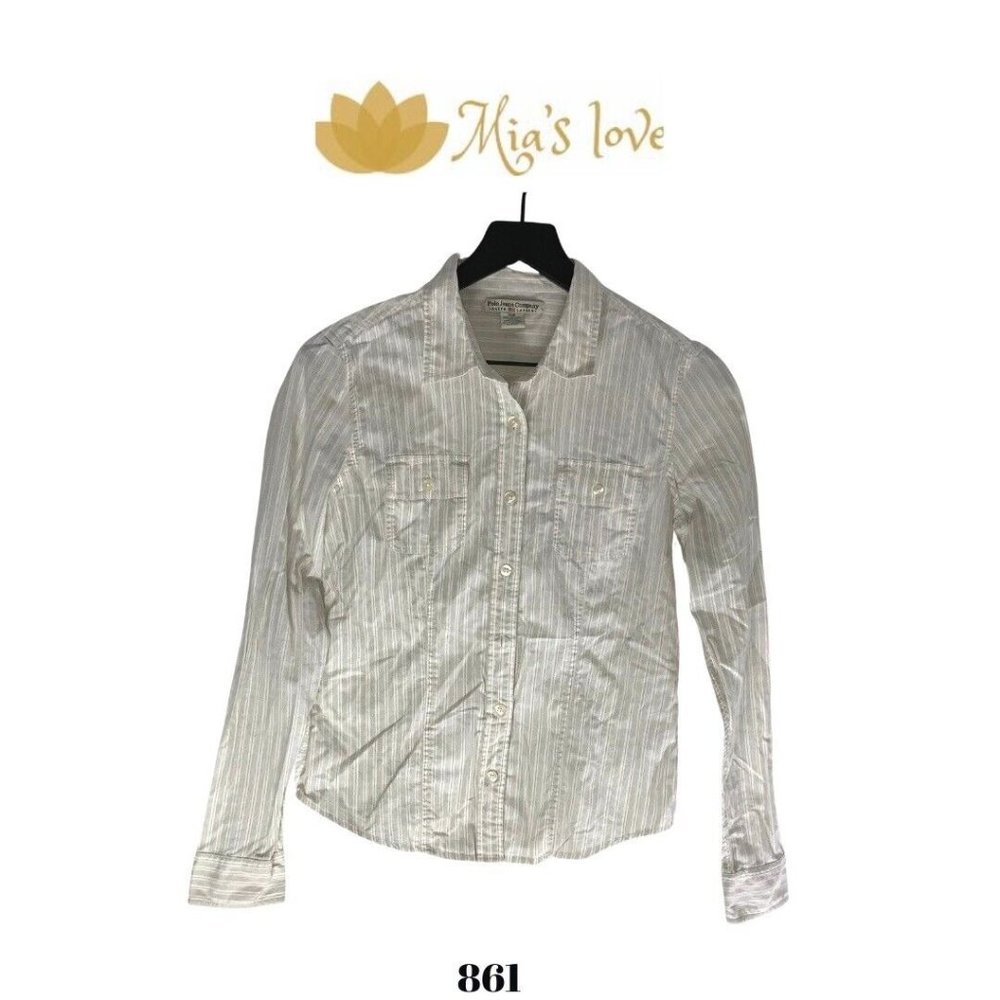 Polo Jeans Company Ralph Lauren, Striped Button Front Long Sleeve Top, Size M.